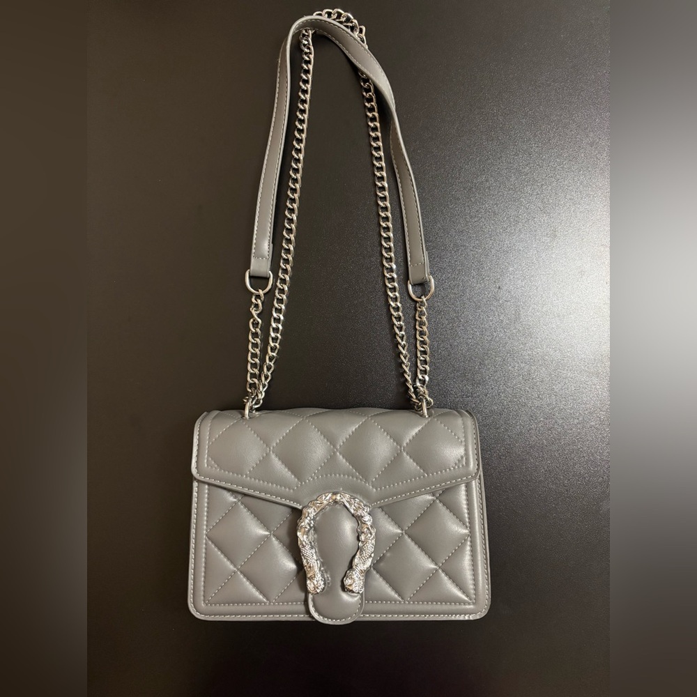 Gray Quilted Shoulder Bag